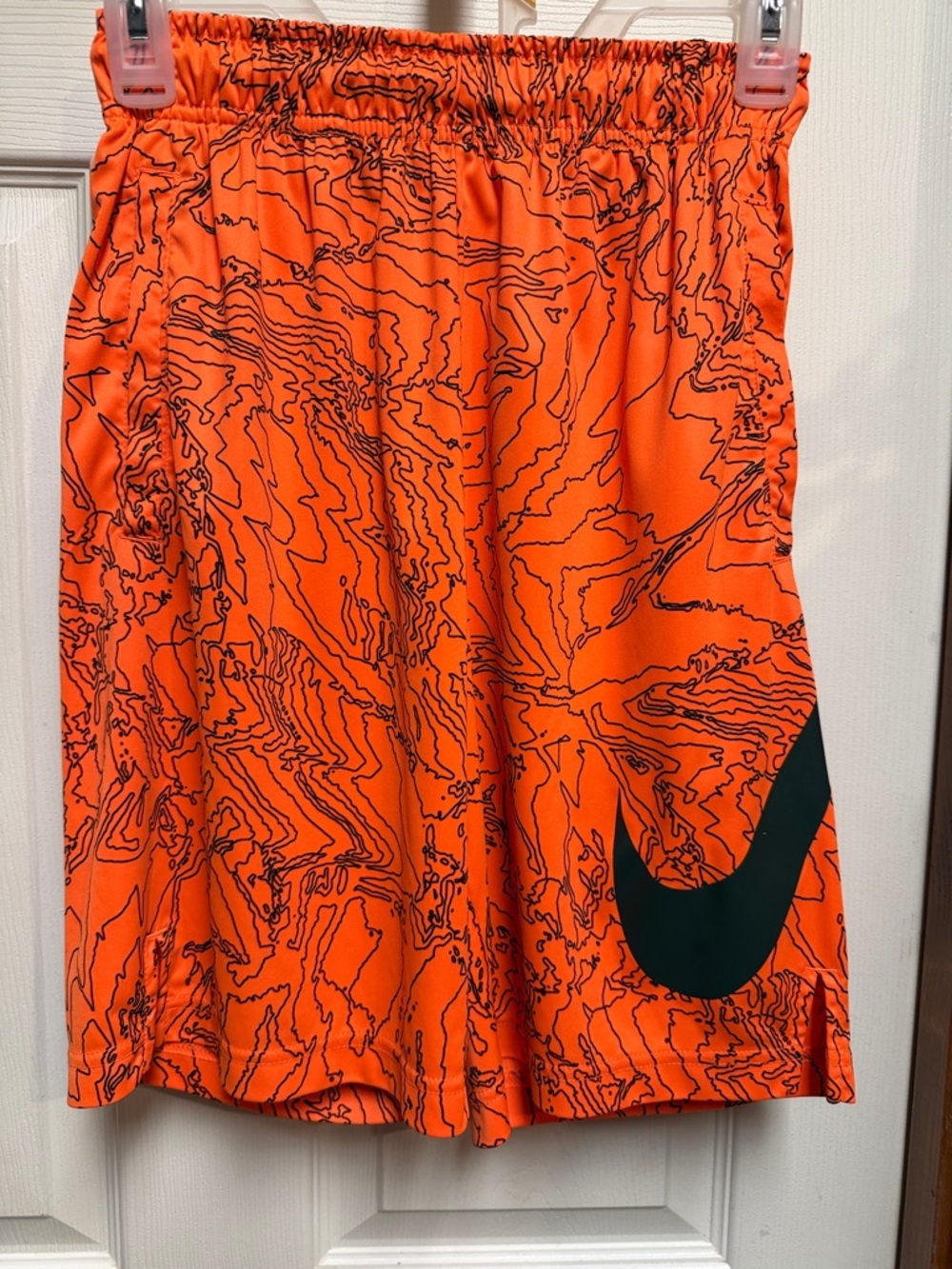 Nike Orange and Black Topographic Print Athletic Shorts